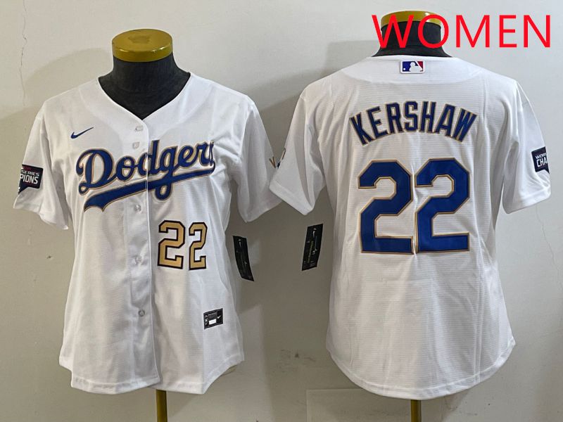 Women Los Angeles Dodgers #22 Kershaw White Gold Game 2025 Nike MLB Jersey style 2->women mlb jersey->Women Jersey